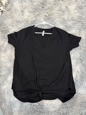 Zenana Premium Black V-Neck Short Sleeve Knot Front Top Plus Size 3X